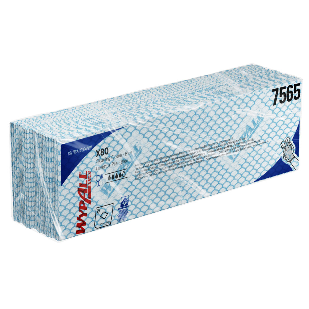 Panni per la pulizia WypAll® X80 Critical Clean™ 7565 con codice colore - Panni per la pulizia azzurri - 10 confezioni da 25 panni per impieghi di pulizia gravosi (totale 250) - 7565