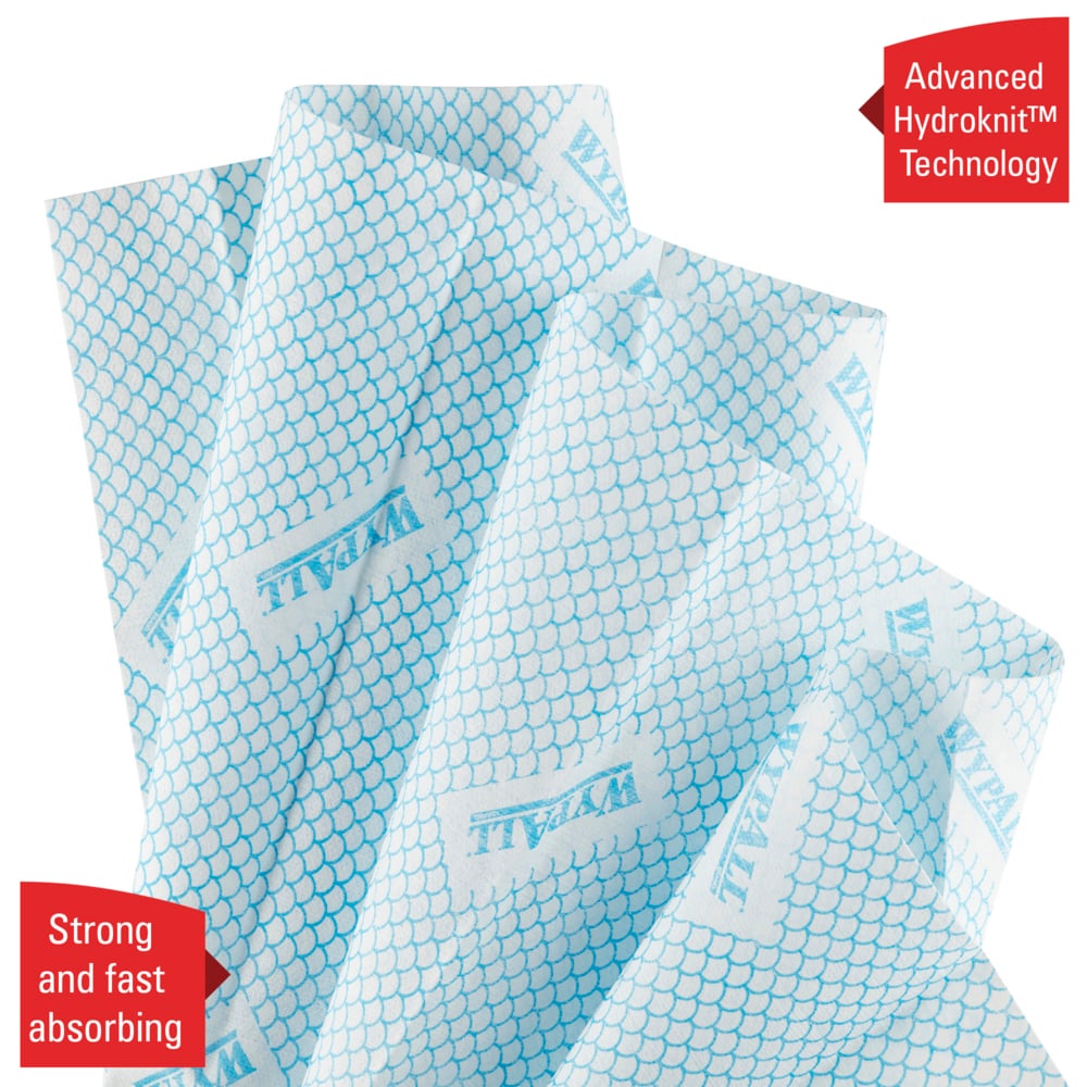 WypAll® X80 Critical Clean™-poetsdoeken met kleurcodes 7565 - blauwe poetsdoeken - 10 verpakkingen x 25 poetsdoeken voor zwaar gebruik (250 in totaal) - 7565