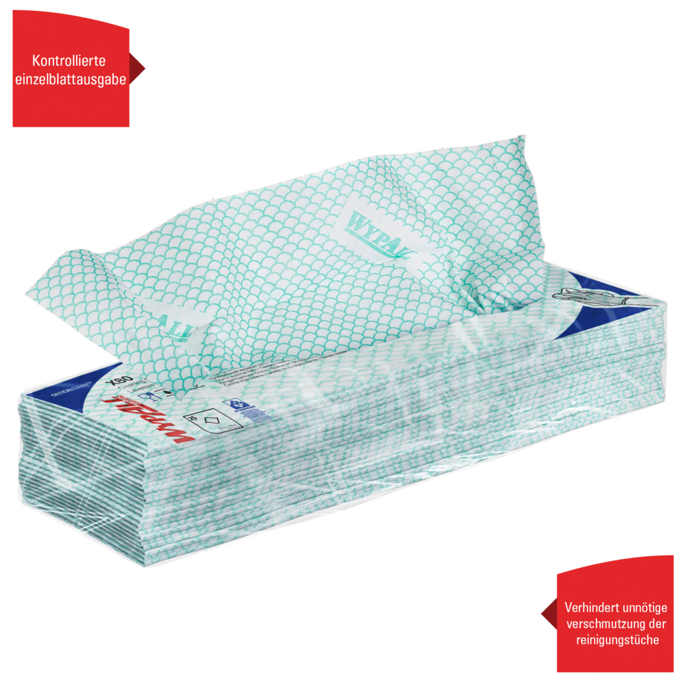Paños de limpieza con código de color WypAll® X80 Critical Clean™ 7566 - Paños verdes - 10 paquetes x 25 paños de limpieza de alta resistencia (250 en total) - 7566