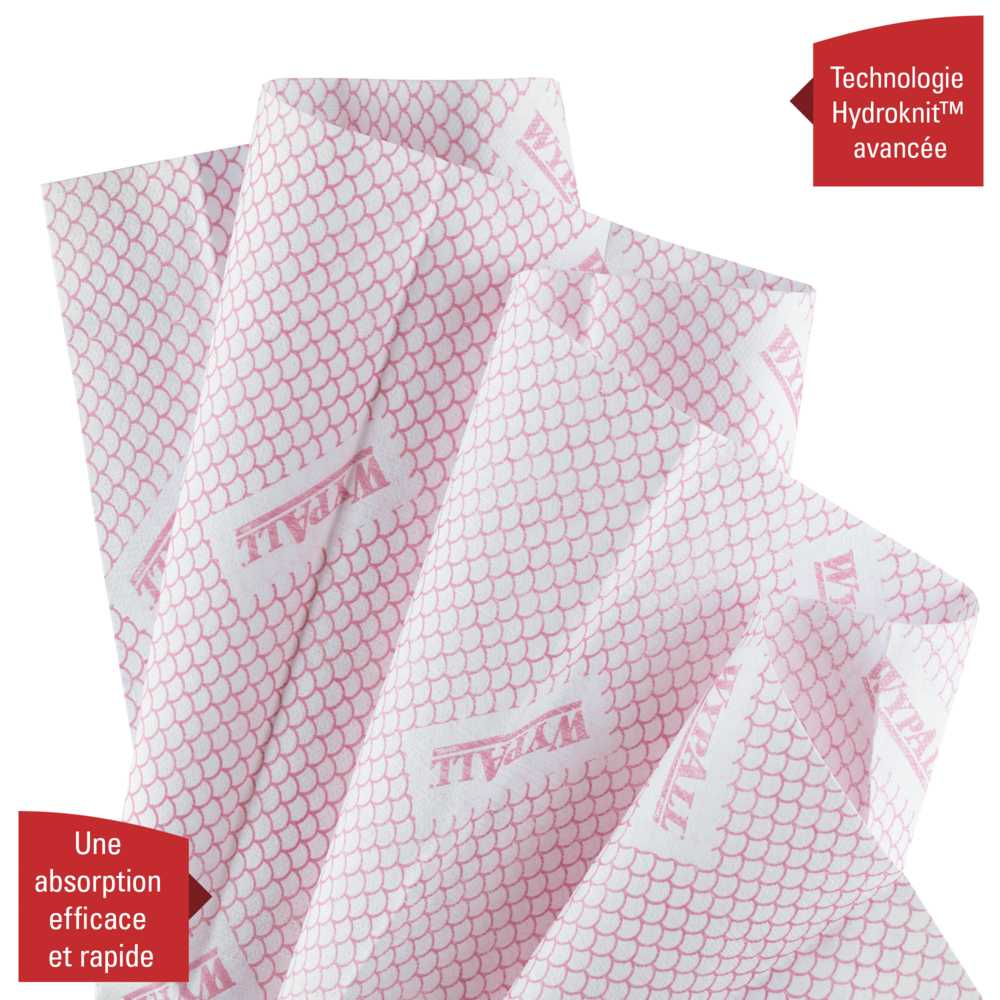 Chiffons de nettoyage à code couleur WypAll® X80 7568 - Chiffons de nettoyage rouges - 10 paquets x 25 chiffons de nettoyage intensif (250 au total) - 7568