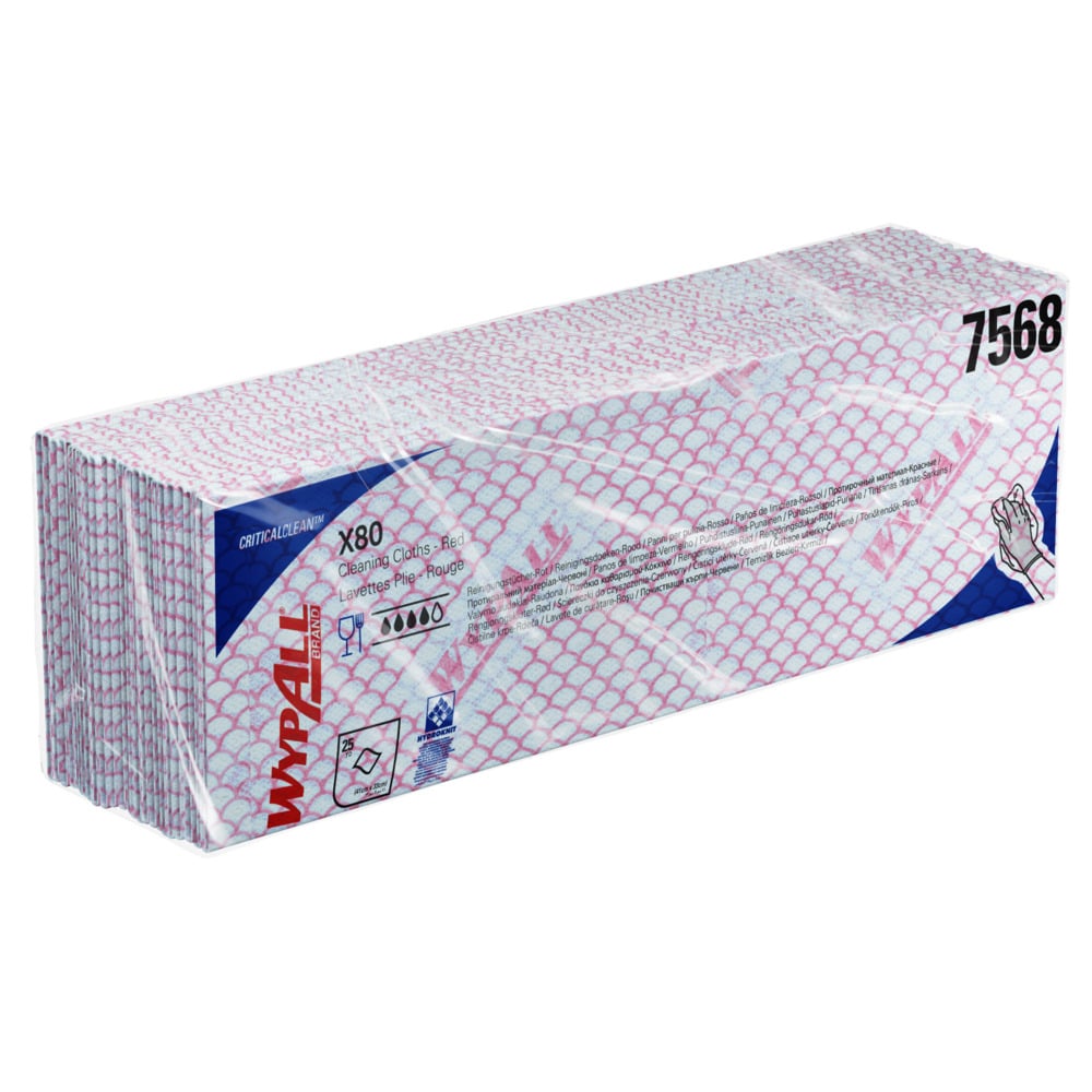 WypAll® X80 Critical Clean™ Farbcodierte Reinigungstücher 7568 – Rote Reinigungstücher – 10 Packungen x 25 Reinigungstücher für hohe Beanspruchung (insges. 250) - 7568