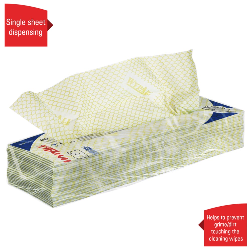 Chiffons de nettoyage à code couleur WypAll® X80 Critical Clean™ 7567 - Chiffons de nettoyage jaunes - 10 paquets x 25 chiffons de nettoyage intensif (250 au total) - 7567