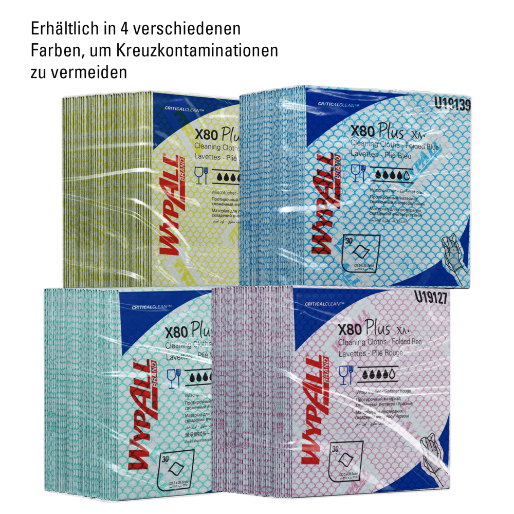 WypAll® X80 Plus Critical Clean™-poetsdoeken 19139 - blauwe poetsdoeken - 8 verpakkingen x 30 kwartgevouwen blauwe poetsdoeken (240 herbruikbare poetsdoeken) - 19139