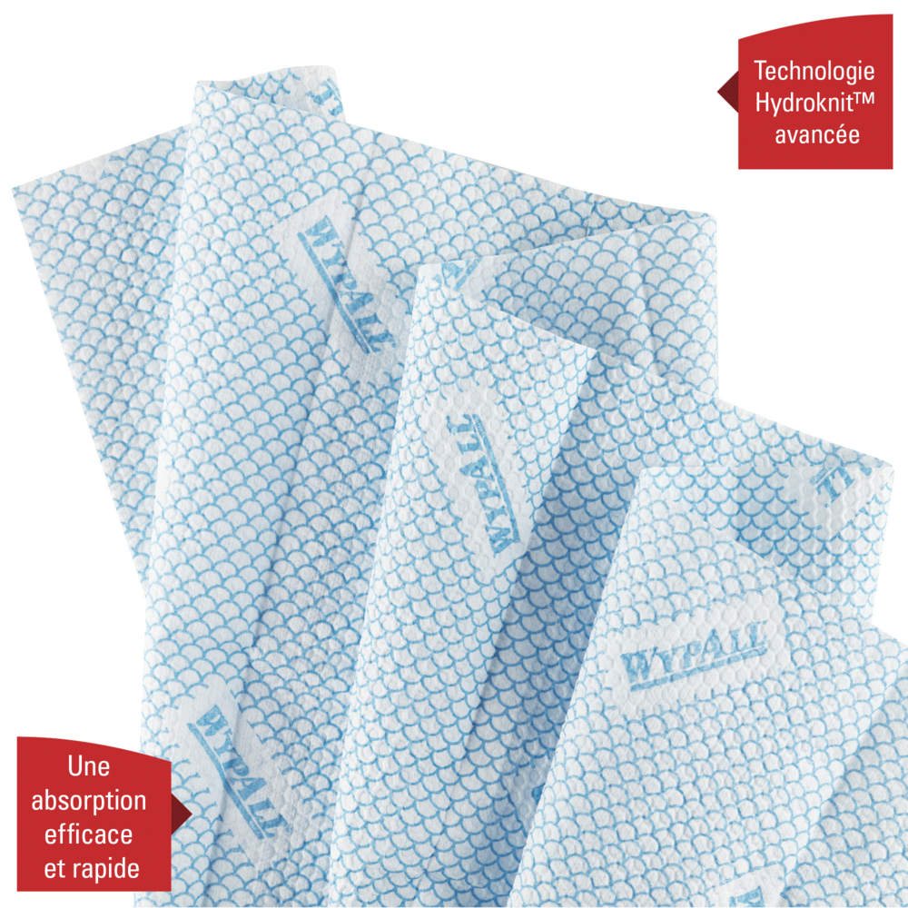 Chiffons WypAll® X80 Plus Critical Clean™ 19139 – Chiffons de nettoyage à code couleur bleu – 8 paquets de 30 chiffons bleus pliés en quatre (240 lingettes réutilisables) - 19139