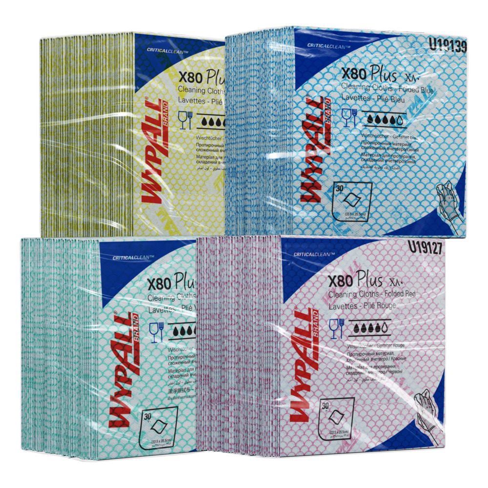 WypAll® X80 Plus-Tücher 19164 – 8 Packungen mit je 30 viertelgefalteten, gelben Tüchern - 19164
