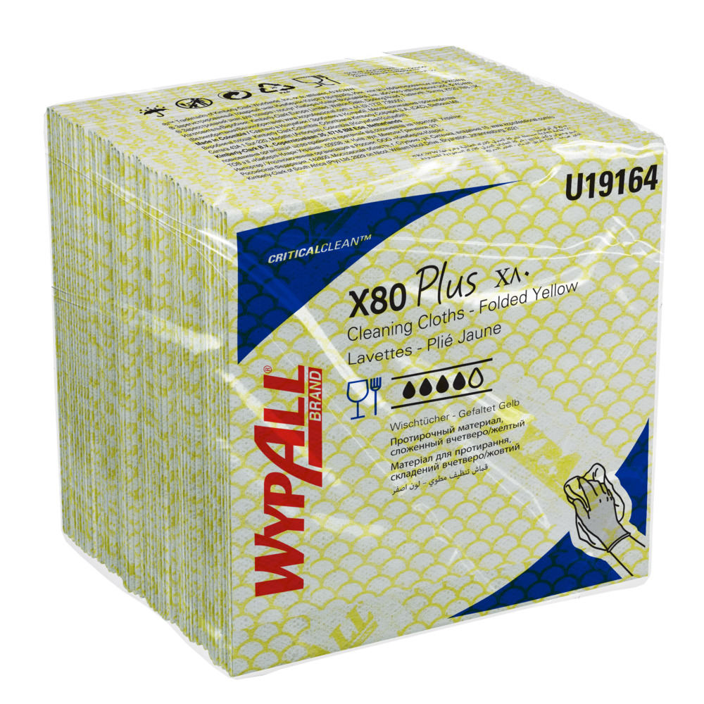 WypAll® X80 Plus-Tücher 19164 – 8 Packungen mit je 30 viertelgefalteten, gelben Tüchern - 19164