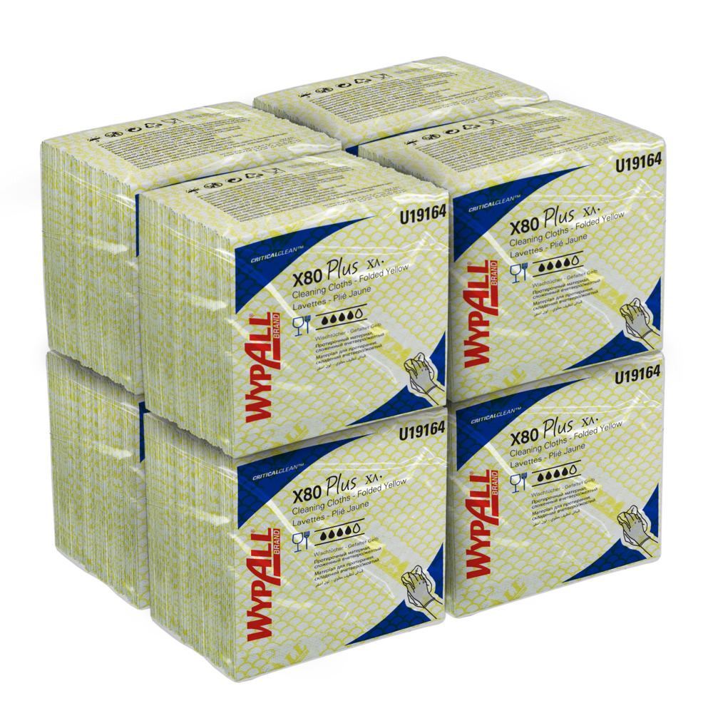 WypAll® X80 Plus-Tücher 19164 – 8 Packungen mit je 30 viertelgefalteten, gelben Tüchern - 19164