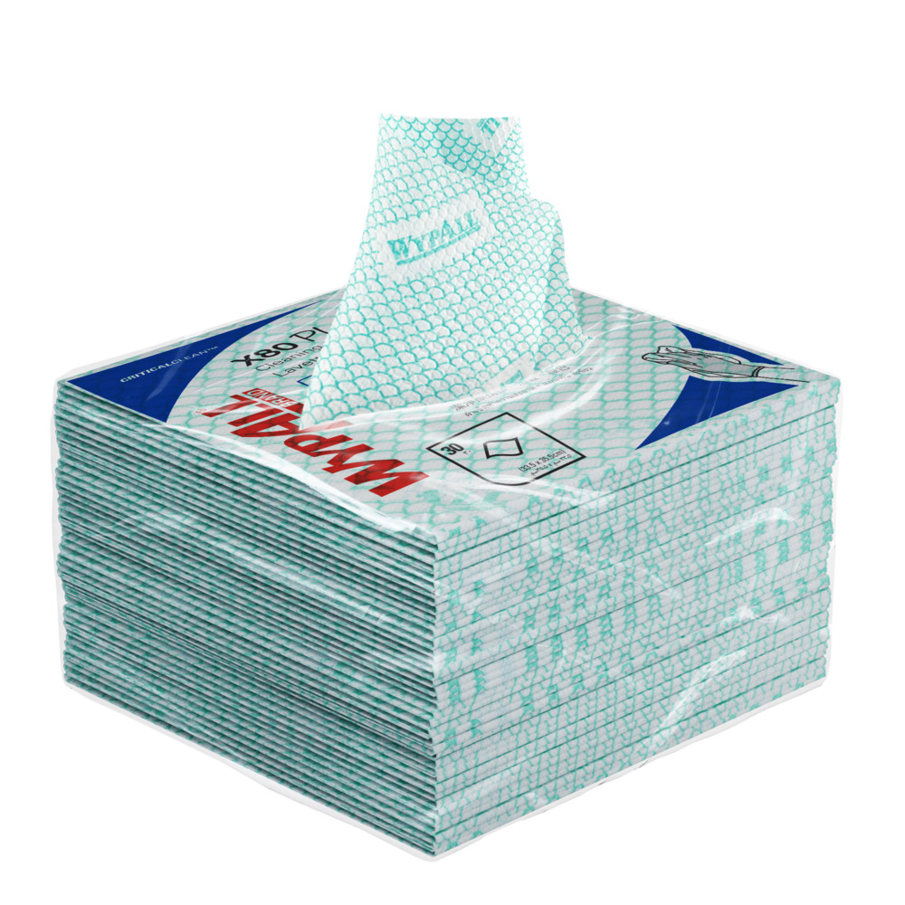 WypAll® X80 Plus-Tücher 19154 – 8 Packungen mit je 30 viertelgefalteten, grünen Tüchern - 19154