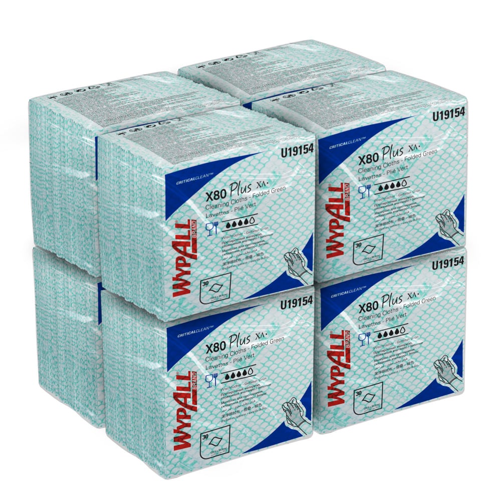 WypAll® X80 Plus-Tücher 19154 – 8 Packungen mit je 30 viertelgefalteten, grünen Tüchern - 19154