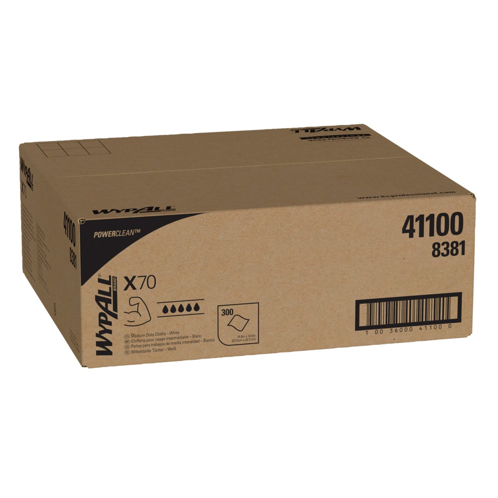 WypAll® X70 Power Clean™-poetsdoeken 8381 - herbruikbare poetsdoeken - 1 Right Rag Box x 300 witte, absorberende poetsdoeken - 8381