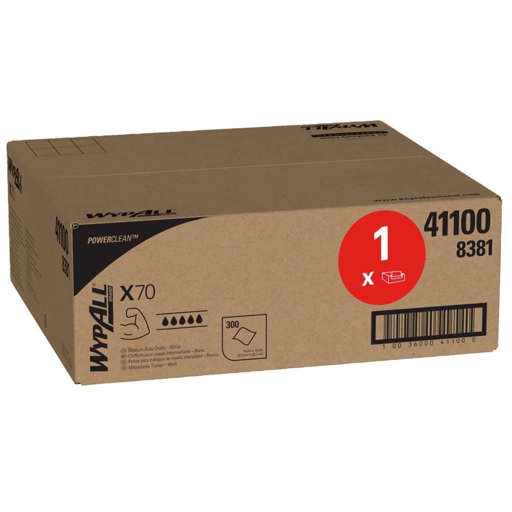 WypAll® X70 Power Clean™-poetsdoeken 8381 - herbruikbare poetsdoeken - 1 Right Rag Box x 300 witte, absorberende poetsdoeken - 8381