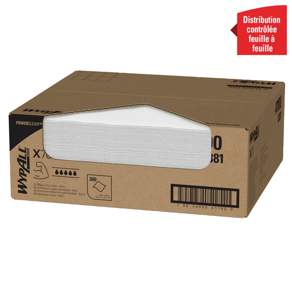 Chiffons de nettoyage WypAll® X70 Power Clean™ 8381 – Chiffons réutilisables – 1 boîte Right Rag de 300 chiffons absorbants blancs - 8381