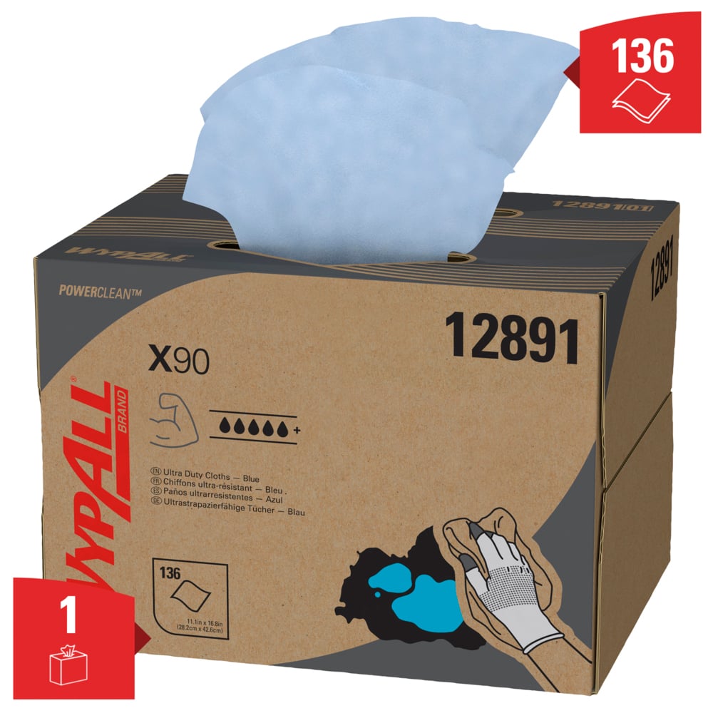 WypAll® X90 General Clean™-poetsdoeken 12891 - 1 BRAG™-doos x 136 blauwe 2-laagse poetsdoeken - 12891