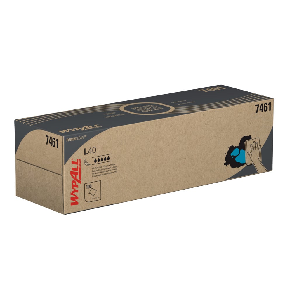 WypAll® L40 Power Clean™ POP-UP™-Wischtücher in der Zupfbox 7461 – Wischpapier – 8 Boxen x 100 weiße Reinigungstücher (insges. 800) - 7461