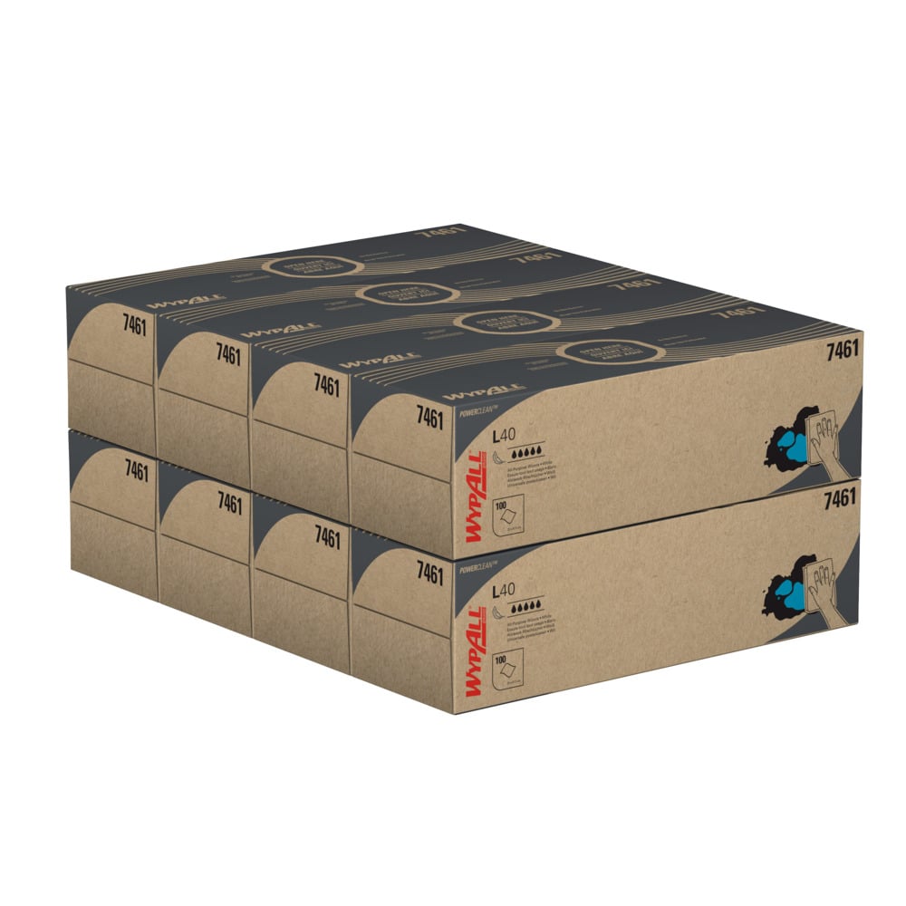 WypAll® L40 Power Clean™ POP-UP™ Box Wipers 7461 - Wiping Paper – 8 Boxes x 100 White Cleaning Wipers (800 Total) - 7461