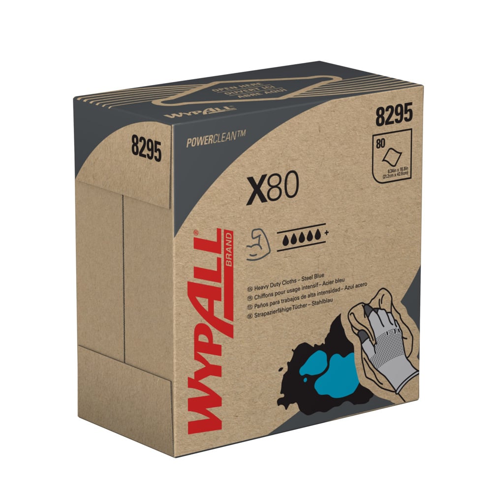 Panni per la pulizia WypAll® X80 Power Clean™ 8295 azzurri - Panni riutilizzabili - 5 POP-UP™ Box da 80 panni assorbenti azzurri (totale 400) - 8295