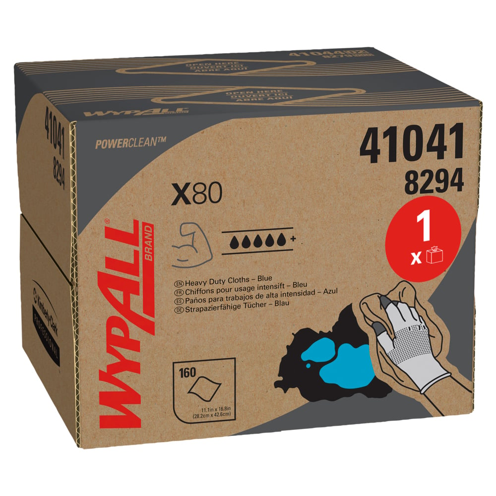 WypAll® X80 Power Clean™ blaue Reinigungstücher 8294 – wiederverwendbare Tücher – 1 BRAG™-Box x 160 blaue saugfähige Tücher;WypAll® X80 Tücher 8294 – 1 BRAG™ Box mit 160 blauen, 1-lagigen Tüchern - 8294