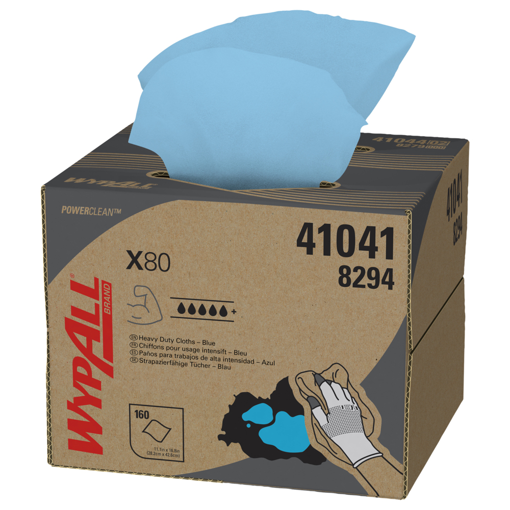 WypAll® X80 Power Clean™ blaue Reinigungstücher 8294 – wiederverwendbare Tücher – 1 BRAG™-Box x 160 blaue saugfähige Tücher;WypAll® X80 Tücher 8294 – 1 BRAG™ Box mit 160 blauen, 1-lagigen Tüchern - 8294