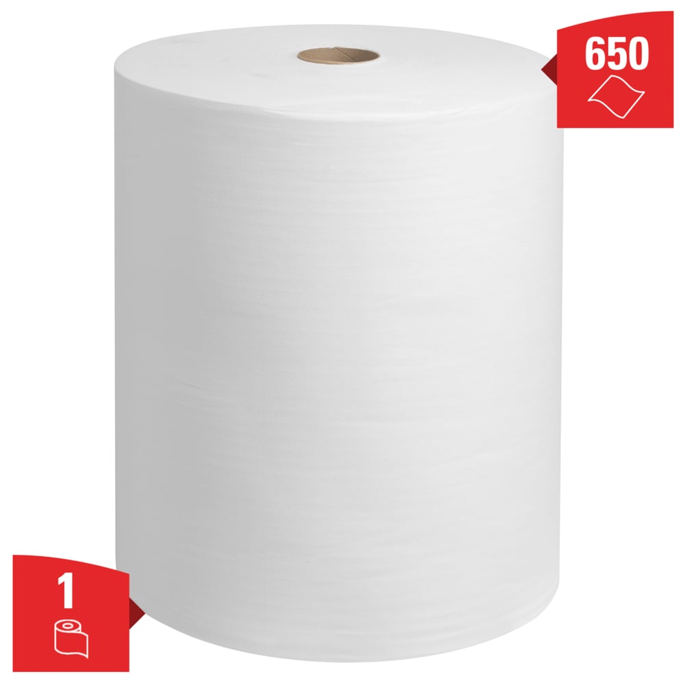 Chiffons multifonctions WypAll® X60 General Clean™ 8349 - Chiffons absorbants réutilisables - 1 grand rouleau x 650 chiffons blancs de nettoyage industriel - 8349