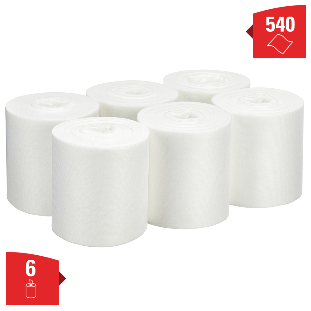 WypAll® Wettask™ Power Clean™-poetsdoeken voor oplosmiddelen 7762 - industriële poetsdoeken - 6 rollen x 90 witte poetsdoeken (540 totaal) - 7762