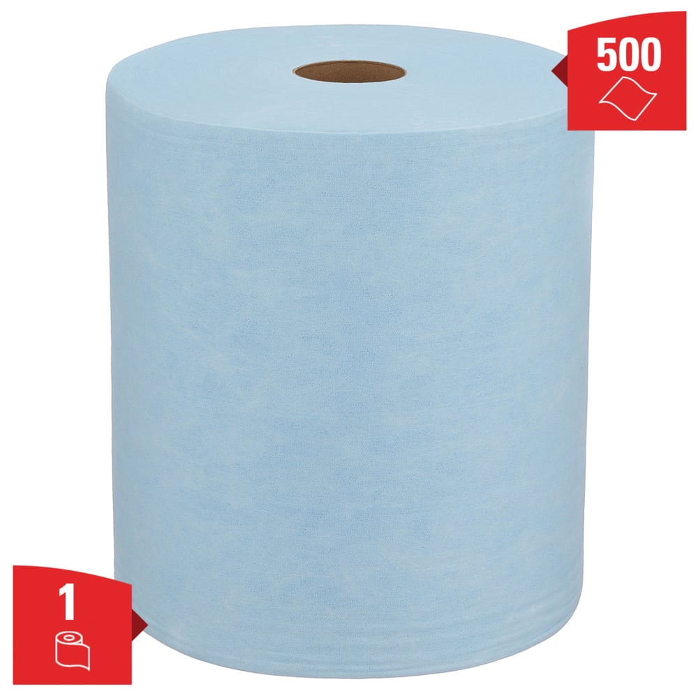Paños en rollo grande WypAll® X60 General Clean™ 8371 - Paños de limpieza azules - 1 rollo grande azul x 500 paños de limpieza azules de 1 capa - 8371