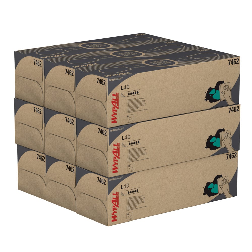 Pop-up-doos met WypAll® L40 Power Clean™-poetsdoeken 7462 - 9 dozen x 90 witte poetsdoeken - 7462