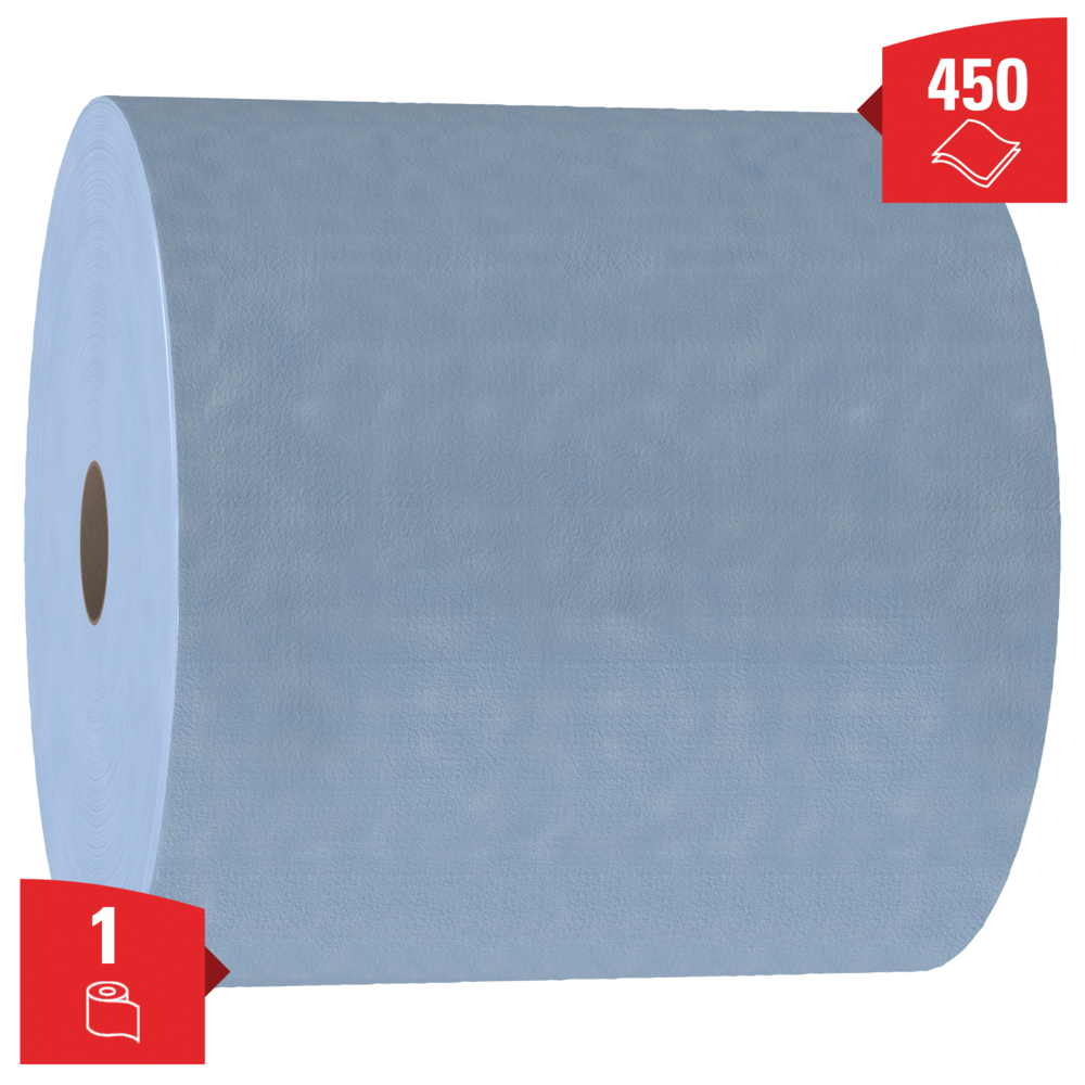 WypAll® X90 General Clean™-poetsdoeken 12889 - 1 grote rol x 450 blauwe 2-laagse poetsdoeken - 12889