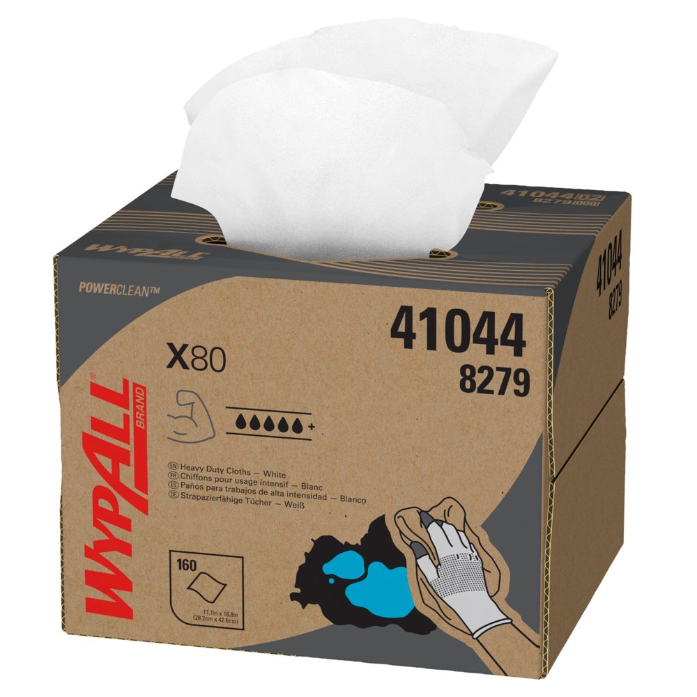 WypAll® X80 Power Clean™-Reinigungstücher 8279 – wiederverwendbare Tücher – 1 BRAG™-Box x 160 weiße saugfähige Tücher - 8279