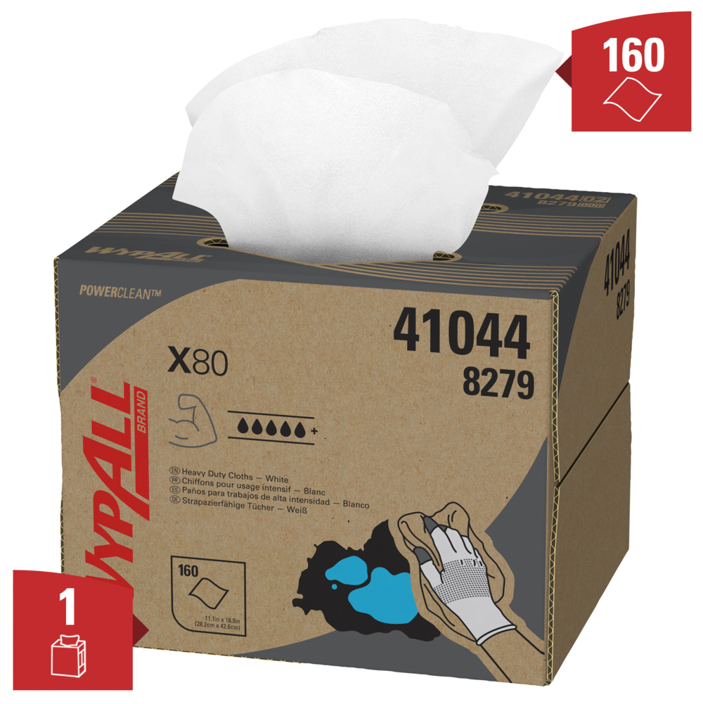 WypAll® X80 Power Clean™-poetsdoeken 8279 - herbruikbare poetsdoeken - 1 BRAG™ Box x 160 witte absorberende poetsdoeken - 8279