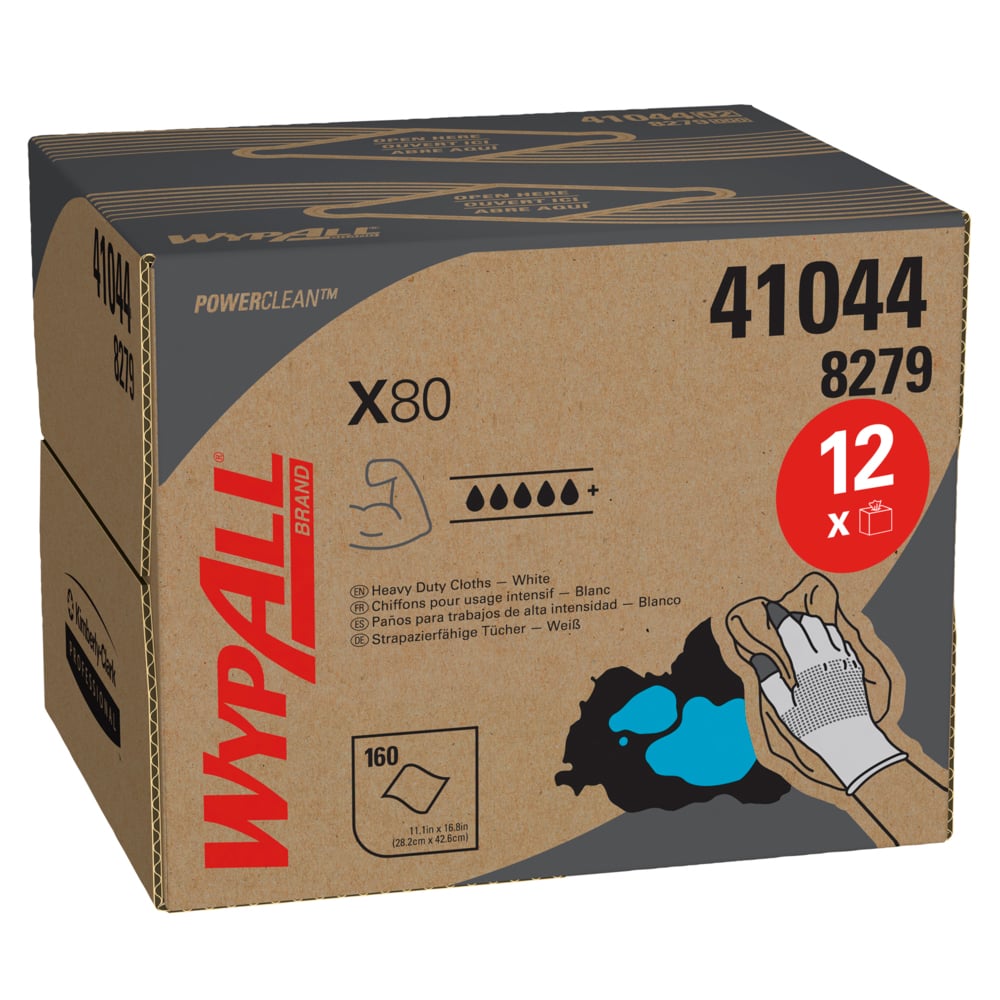 WypAll® X80 Power Clean™-Reinigungstücher 8279 – wiederverwendbare Tücher – 1 BRAG™-Box x 160 weiße saugfähige Tücher;WypAll® X80 Tücher 8279 – 1 BRAG™ Box mit 160 weißen, 1-lagigen Tüchern - 8279