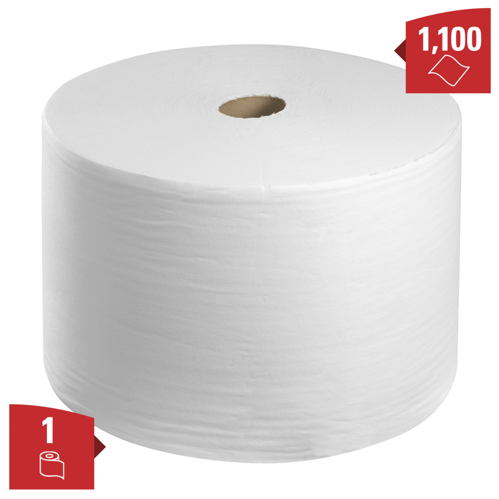 Chiffons WypAll® X50 General Clean™ 8356 - Chiffons de nettoyage réutilisables - 1 maxi rouleau de 1 100 essuyeurs industriels blancs - 8356