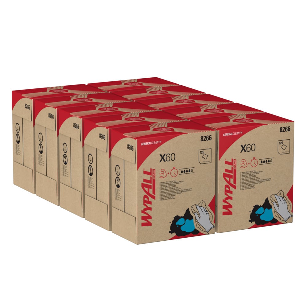 Panni WypAll® X60 General Clean™ 8266 - Panni per la pulizia - 10 POP-UP™ Box da 126 panni per la pulizia bianchi (totale 1.260) - 8266