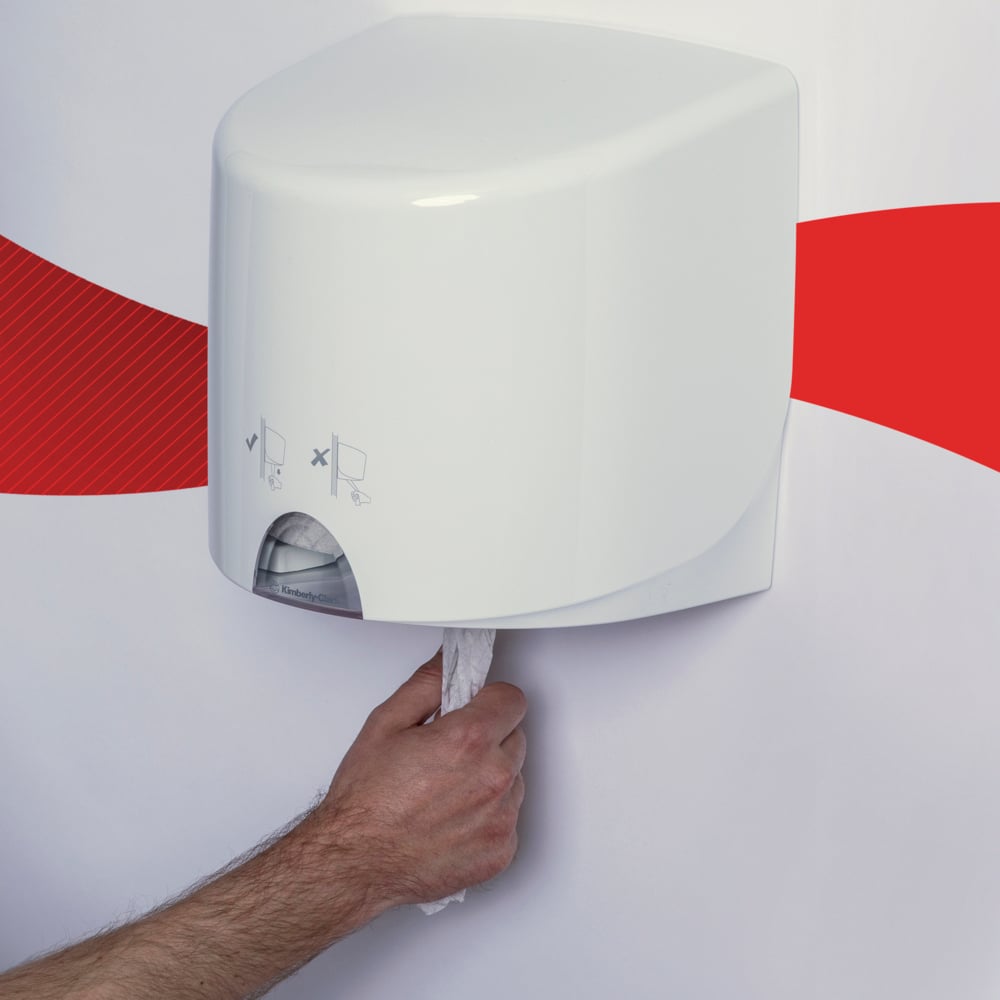 WypAll® L10 General Clean™ poetsdoeken voor detailhandel en dienstenomgevingen 7406 - centrefeedrol voor Reach PLUS™ en Roll Control™ dispenser - 6 poetsdoekrollen x 500 witte papieren poetsdoeken (3000 in totaal) - 7406