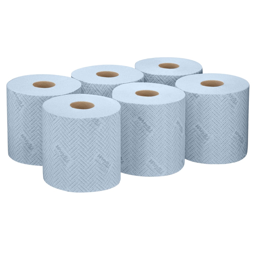 Essuyeurs Industriels WypAll® L20 7302, bobine à dévidage central pour Roll Control™, 6 rouleaux de 380 formats, 2 épaisseurs, bleus - 7302