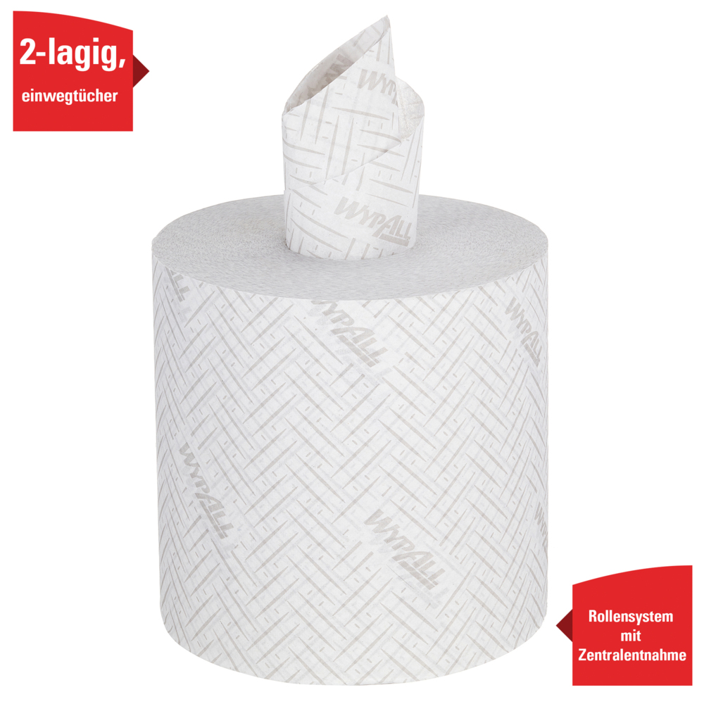 WypAll® Rollo de dispensación central de paños de celulosa para la industria L20 7303 - 6 rollos x 380 hojas, 2 capas, blanco - 7303