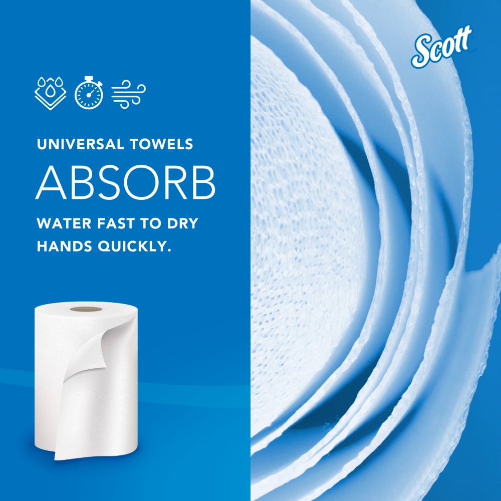 Scott® Essential Universal High-Capacity Hard Roll Towels (01000), with Absorbency Pockets™, 1.5" Core, White, (1,000'/Roll, 12 Rolls/Case, 12,000'/Case) - 01000