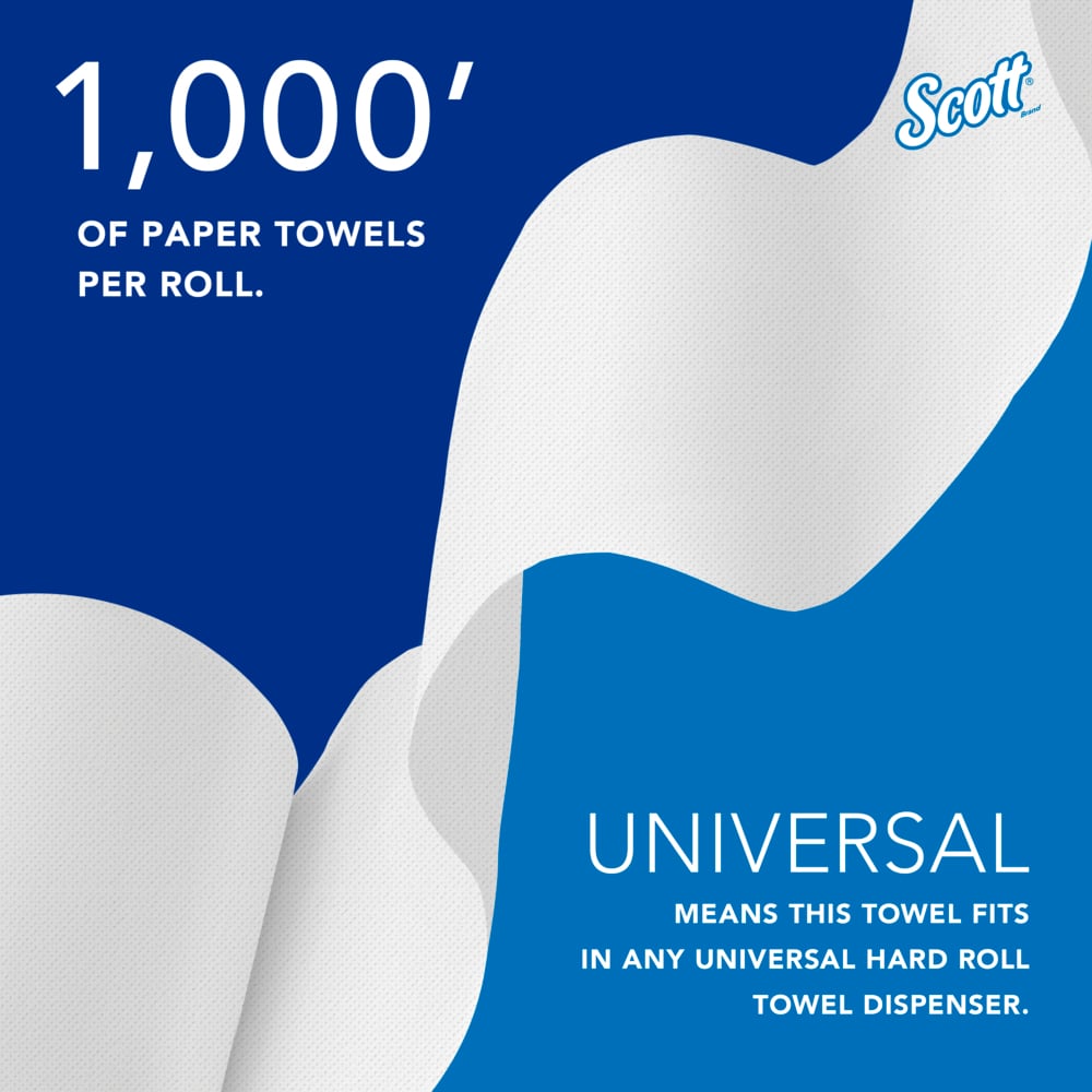 Scott® Essential Universal High-Capacity Hard Roll Towels (01000), with Absorbency Pockets™, 1.5" Core, White, (1,000'/Roll, 12 Rolls/Case, 12,000'/Case) - 01000