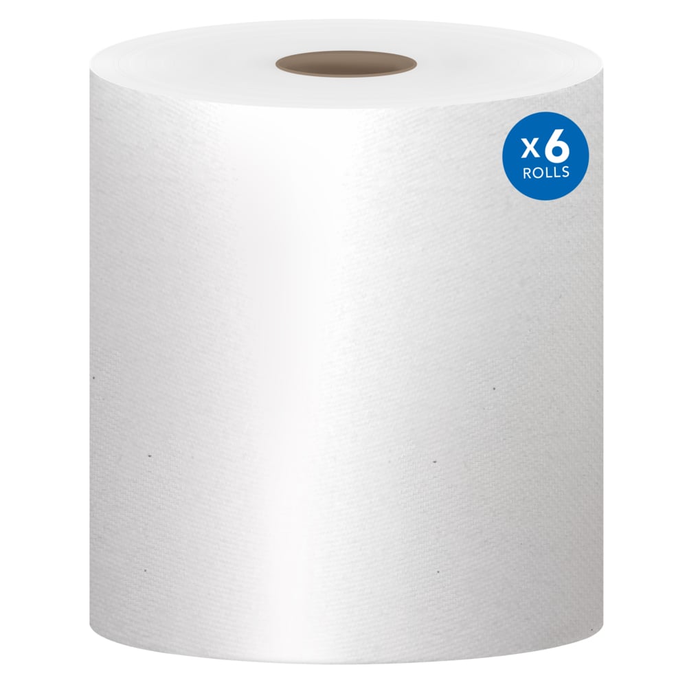 Essuie-mains en rouleau universels grande capacité Scott® Essential (01005), avec technologie Absorbency Pockets™, mandrin de 3,81 cm (1,5 po), blancs (1 000 pi/rouleau, 6 rouleaux/caisse, 6 000 pi/caisse) - 01005