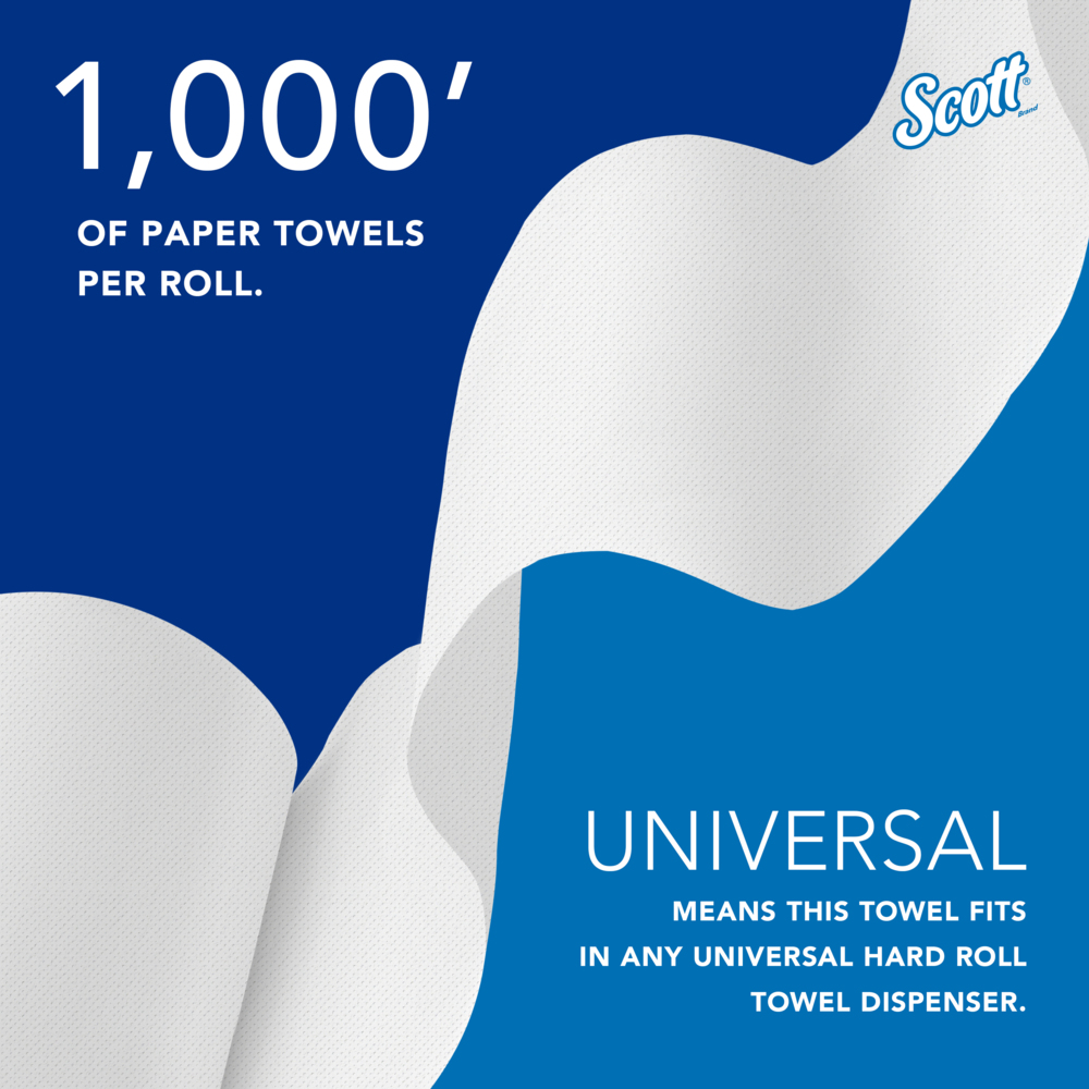 Scott® Essential Universal High-Capacity Hard Roll Towels (01005), with Absorbency Pockets™, 1.5" Core, White, (1,000'/Roll, 6 Rolls/Case, 6,000'/Case) - 01005