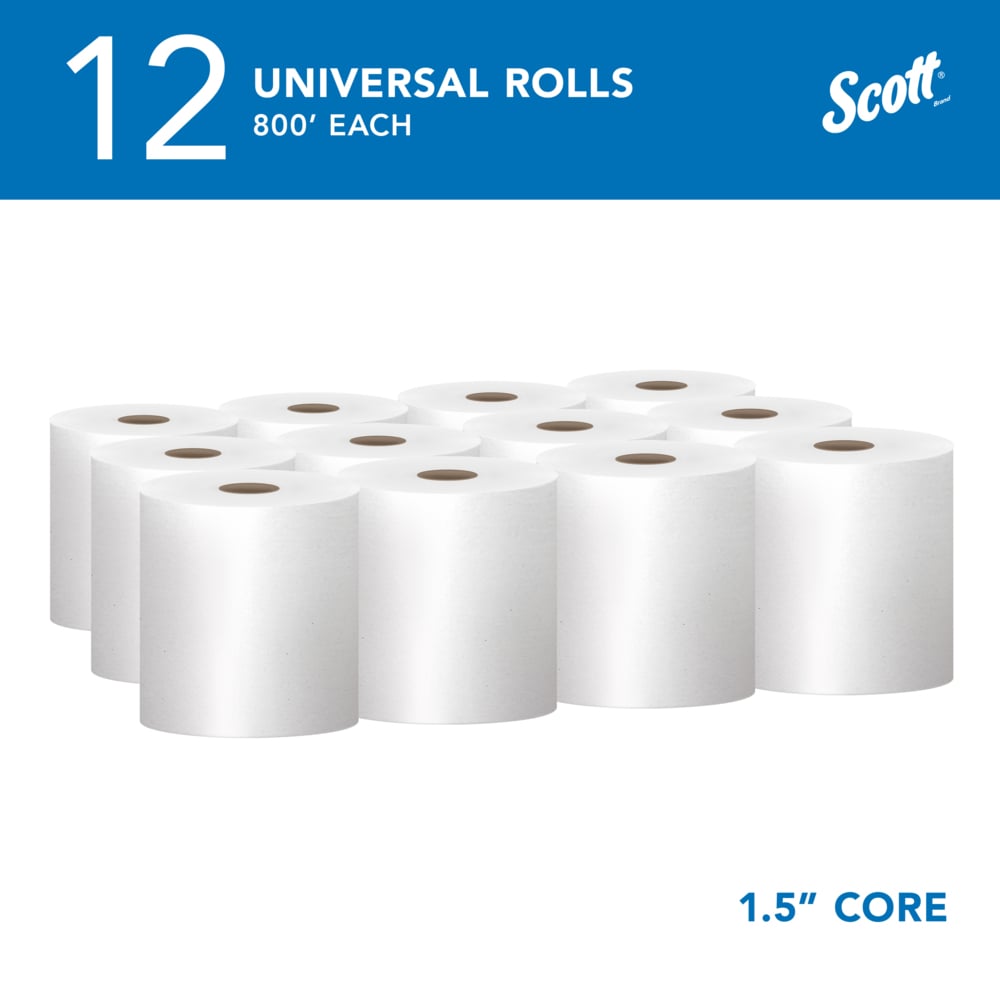 Scott® Essential Universal Hard Roll Towels (01040), with Absorbency Pockets™, 1.5" Core, White, (800'/Roll, 12 Rolls/Case, 9,600'/Case) - 01040