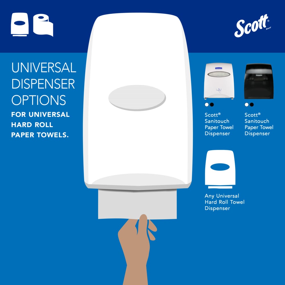 Scott® Universal 100% Recycled Fiber Hard Roll Bulk Paper Towels (01052), with Absorbency Pockets™, 1.5" Core, Compressed Rolls, White, (800'/Roll, 12 Rolls/Case, 9,600'/Case) - 01052