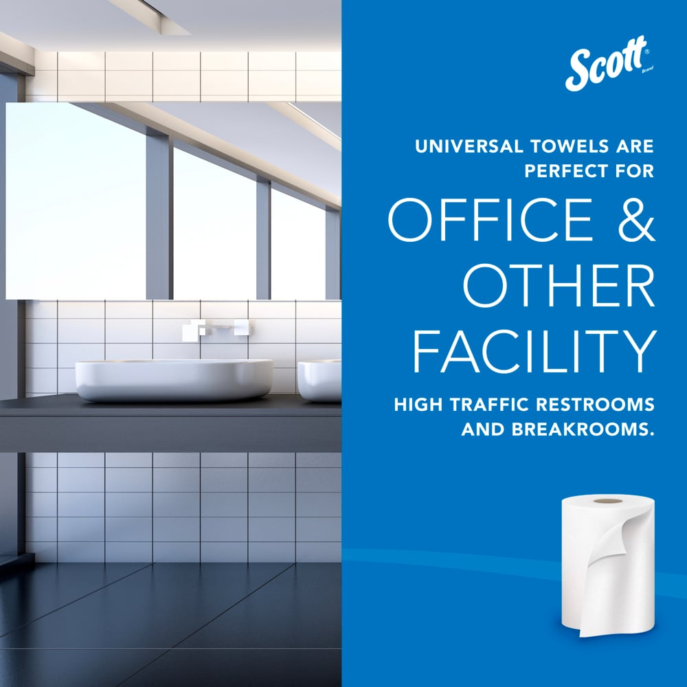Scott® Universal 100% Recycled Fiber Hard Roll Towels (01052), with Absorbency Pockets™, 1.5" Core, White, (800'/Roll, 12 Rolls/Case, 9,600'/Case) - 01052