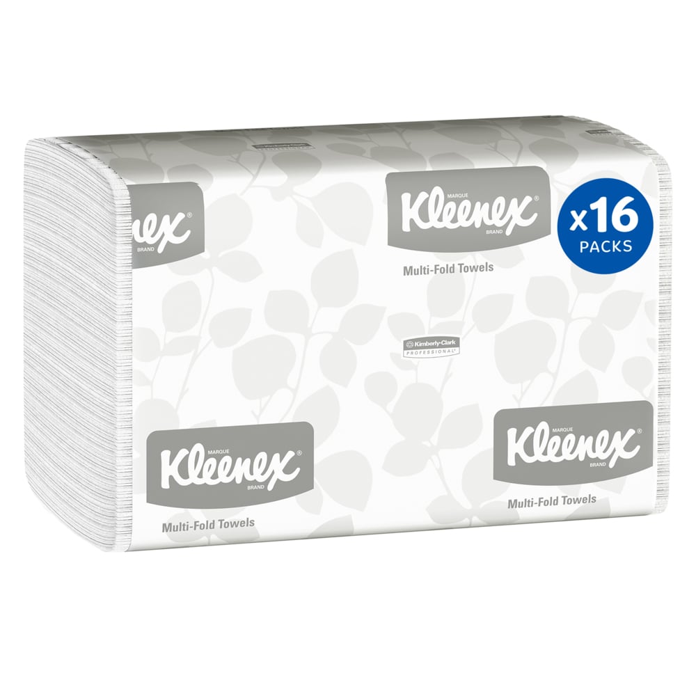 Kleenex® Multifold Paper Towels (01890), 1-Ply, 9.2" x 9.4" sheets, White, (150 Sheets/Pack, 16 Packs/Case, 2400 Sheets/Case)