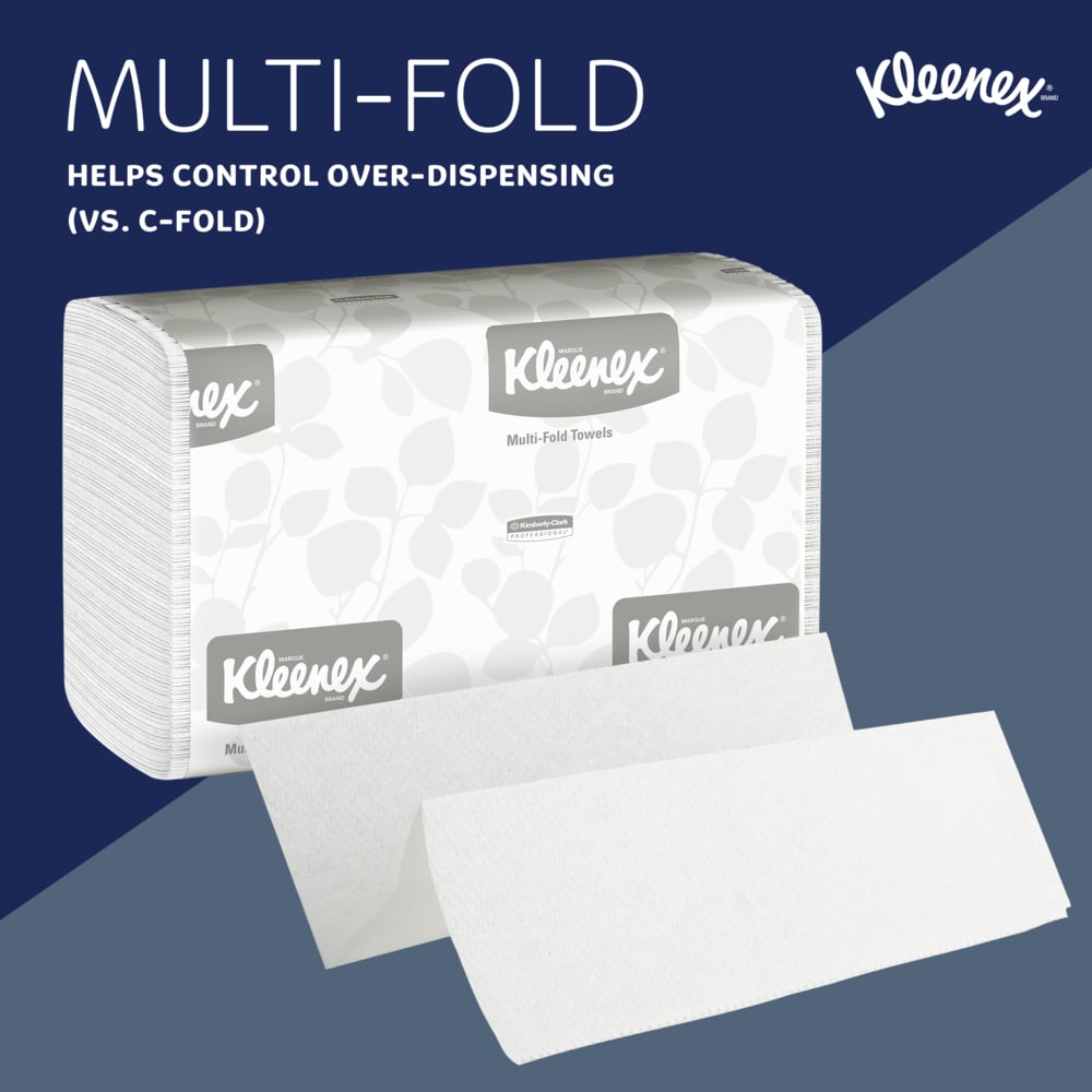 Kleenex® Multifold Paper Towels (01890), 1-Ply, 9.2" x 9.4" sheets, White, (150 Sheets/Pack, 16 Packs/Case, 2400 Sheets/Case) - 01890