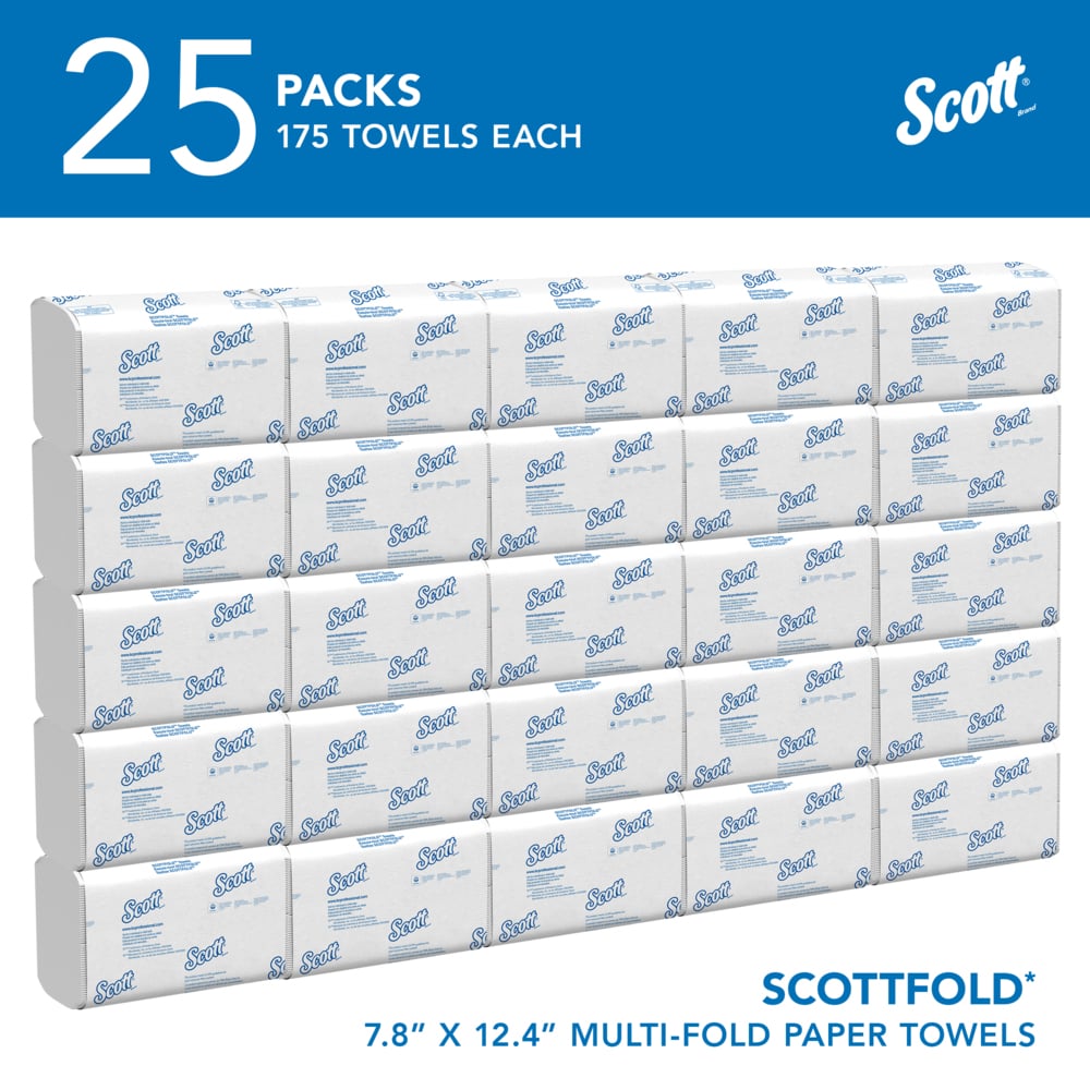 Scott® Pro™ Scottfold™ Multifold Paper Towels (01960), with Absorbency Pockets™, 7.8" x 12.4" sheets, White, (175 Sheets/Pack, 25 Packs/Case, 4,375 Sheets/Case) - 01960