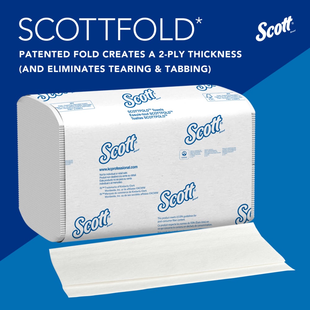 Scott® Pro™ Scottfold™ Multifold Paper Towels (01960), with Absorbency Pockets™, 7.8" x 12.4" sheets, White, (175 Sheets/Pack, 25 Packs/Case, 4,375 Sheets/Case) - 01960