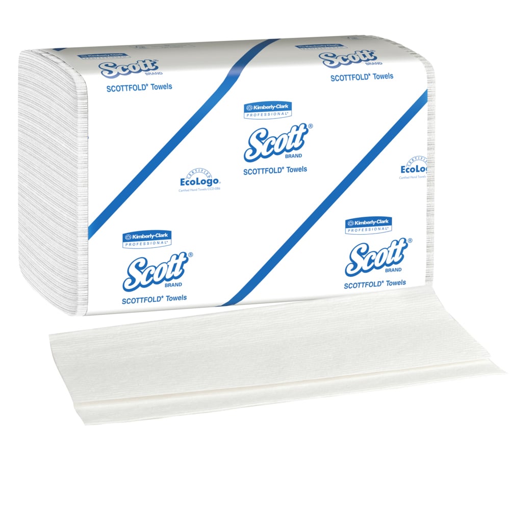 Essuie-mains à plis multiples (01960) Scott® Pro™ Scottfold™, avec technologie Absorbency Pockets™, feuilles de 19,81 cm x 31,50 cm (7,8 po x 12,4 po), blanches (175 feuilles/paquet, 25 paquets/caisse, 4 375 feuilles/caisse);Essuie-mains à plis multiples (01960) avec pochettes d’air à séchage rapide Scott Pro Scottfold, blancs, 25 paquets/caisse, 175 essuie-mains à triple plis/paquet, 4 375 essuie-mains/caisse - 01960