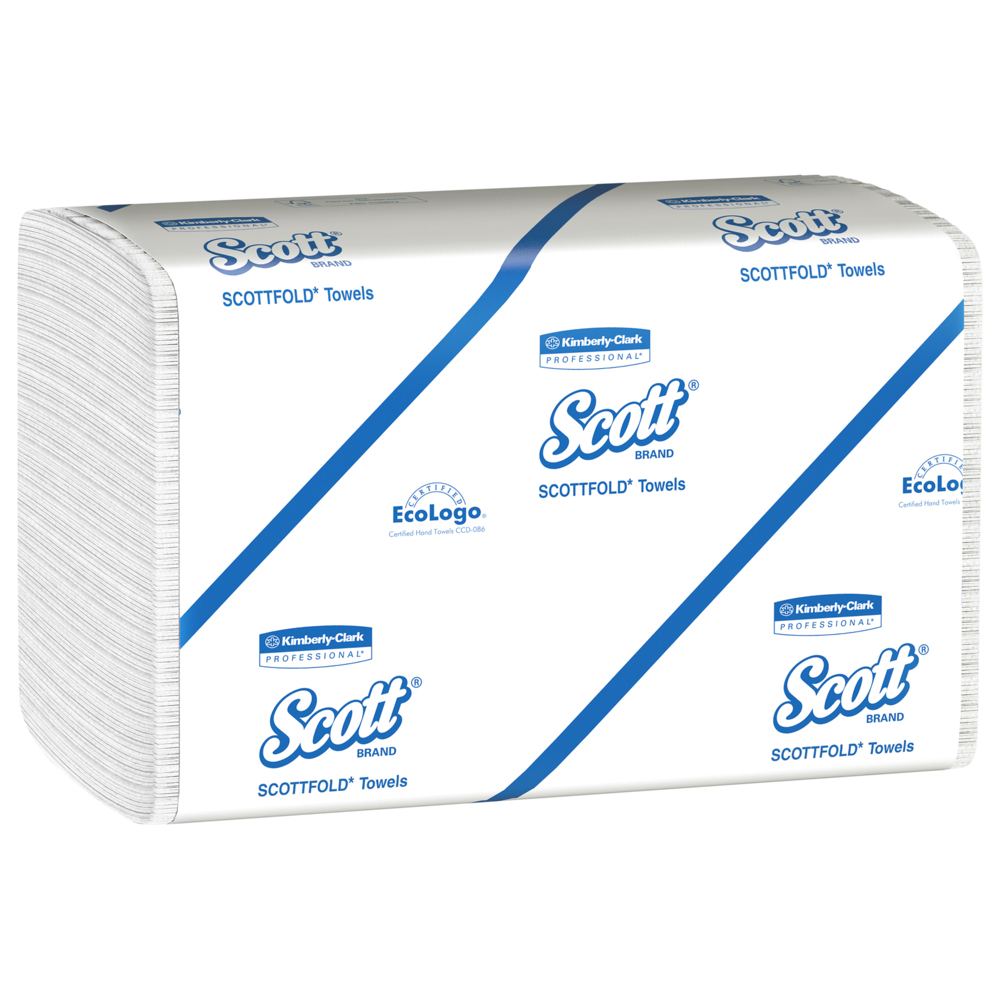 Essuie-mains à plis multiples Scott® Pro™ Scottfold™ (01980), avec technologie Absorbency Pockets™, feuilles de 23,88 cm x 31,50 cm (9,4 po x 12,4 po), blanches (175 feuilles/paquet, 25 paquets/caisse, 4 375 feuilles/caisse) - 01980