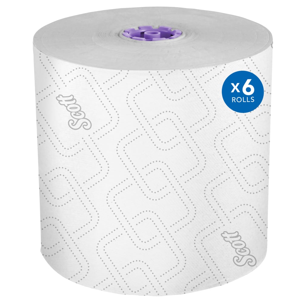 Scott® Essential High-Capacity Hard Roll Towels (02001), with Elevated Design and Absorbency Pockets™, for Purple Core Dispensers, White, Unperforated, (950'/Roll, 6 Rolls/Case, 5,700'/Case) - 02001