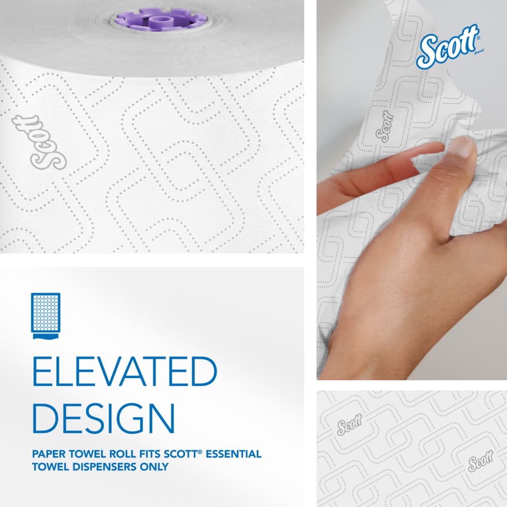 Scott® Essential High-Capacity Hard Roll Towels (02001), with Elevated Design and Absorbency Pockets™, for Purple Core Dispensers, White, Unperforated, (950'/Roll, 6 Rolls/Case, 5,700'/Case) - 02001